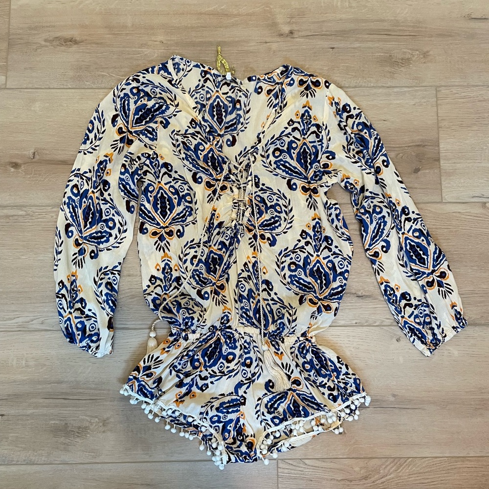 Tiare Hawaii Blue and Orange Patterned Top